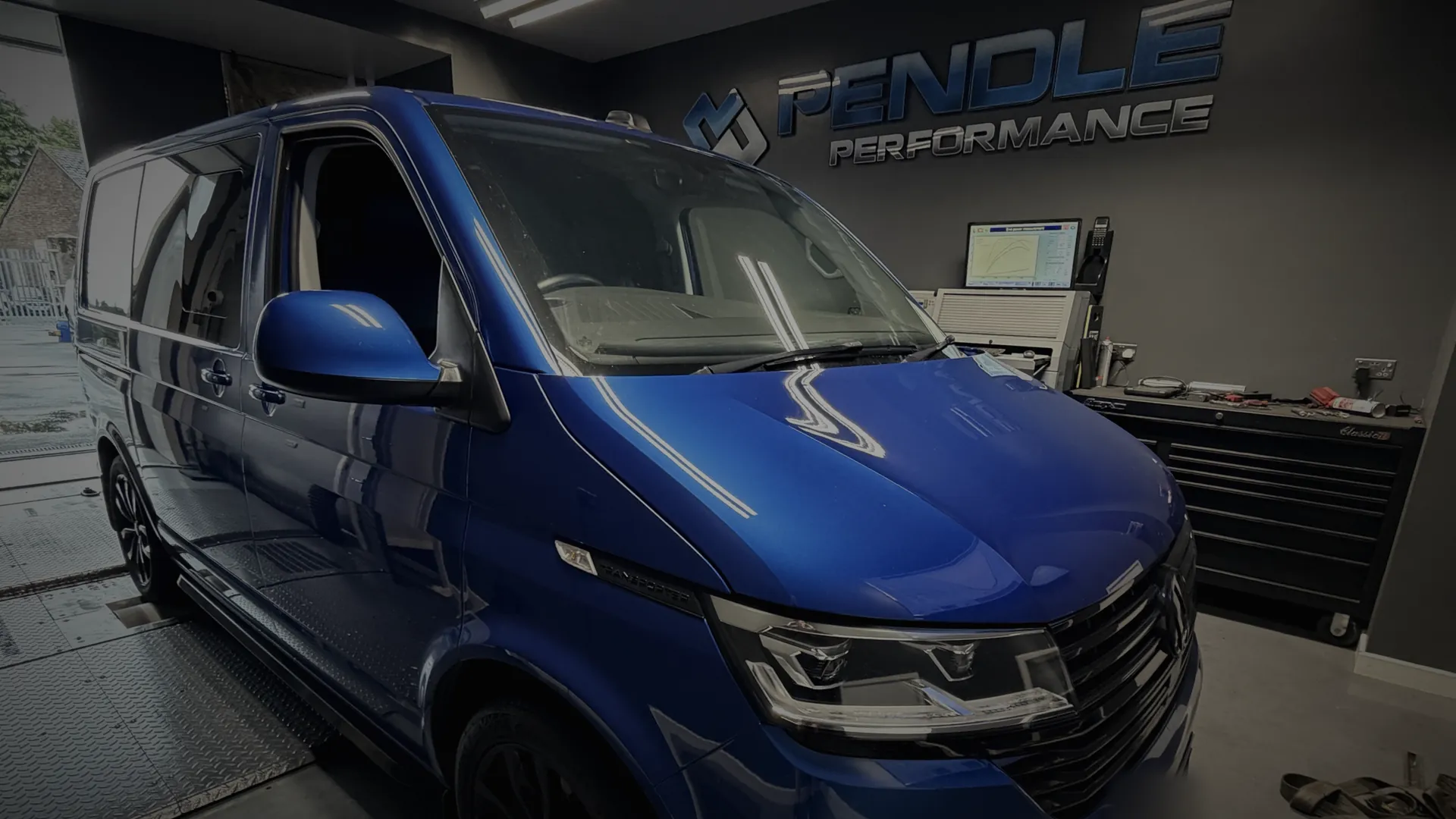 A VW Transporter T6.1 on our dyno at Pendle HQ