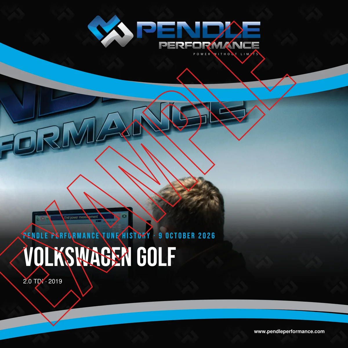 Example tune history brochure for a made-up Volkswagen Golf &ndash; the front cover