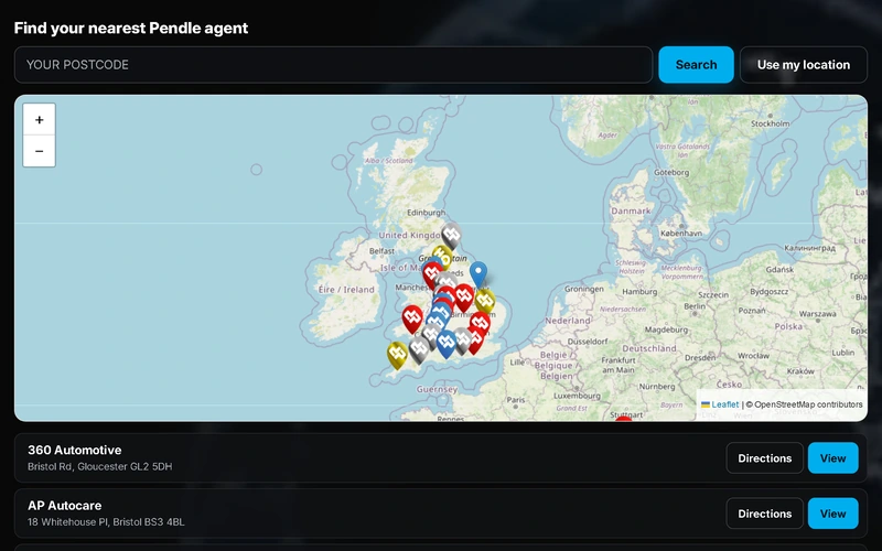 The agent finder on pendleperformance.com: search by postcode