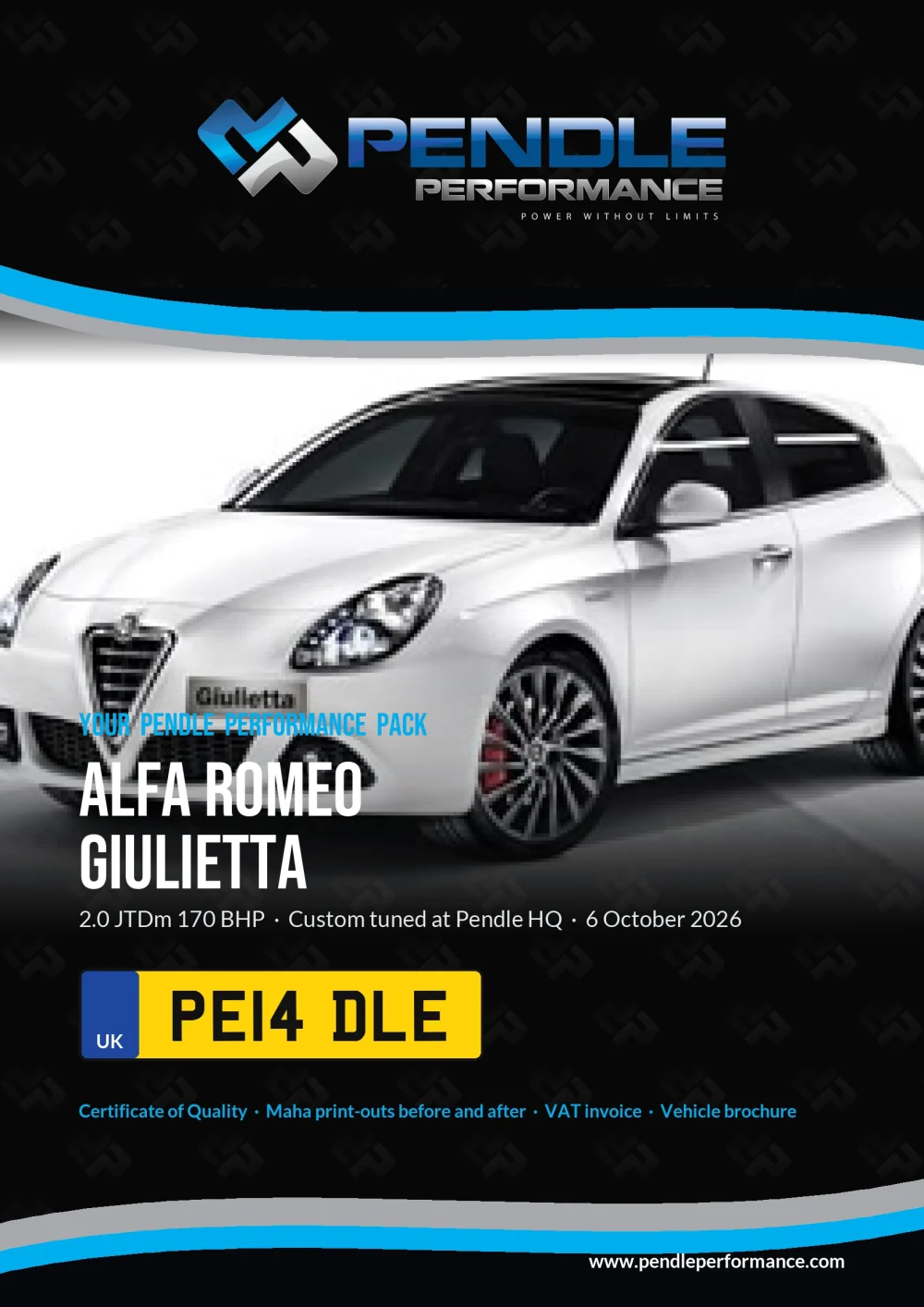 An example Pendle presentation pack for your Giulietta - the front cover