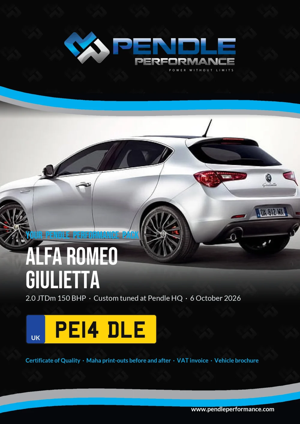 An example Pendle presentation pack for your Giulietta - the front cover