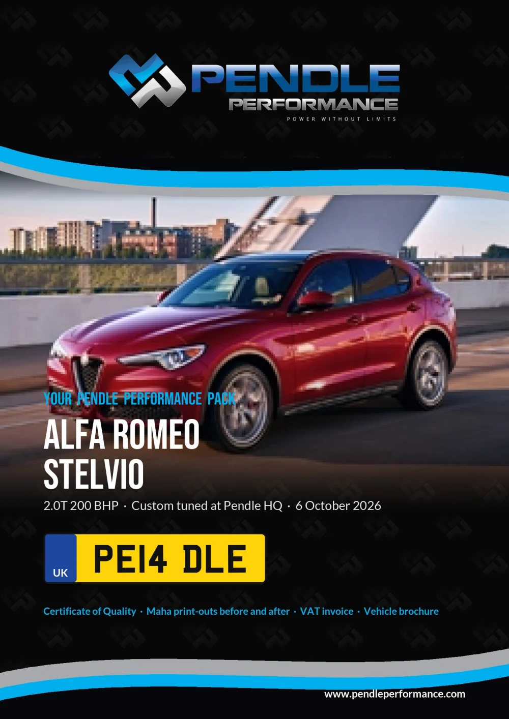 An example Pendle presentation pack for your Stelvio - the front cover