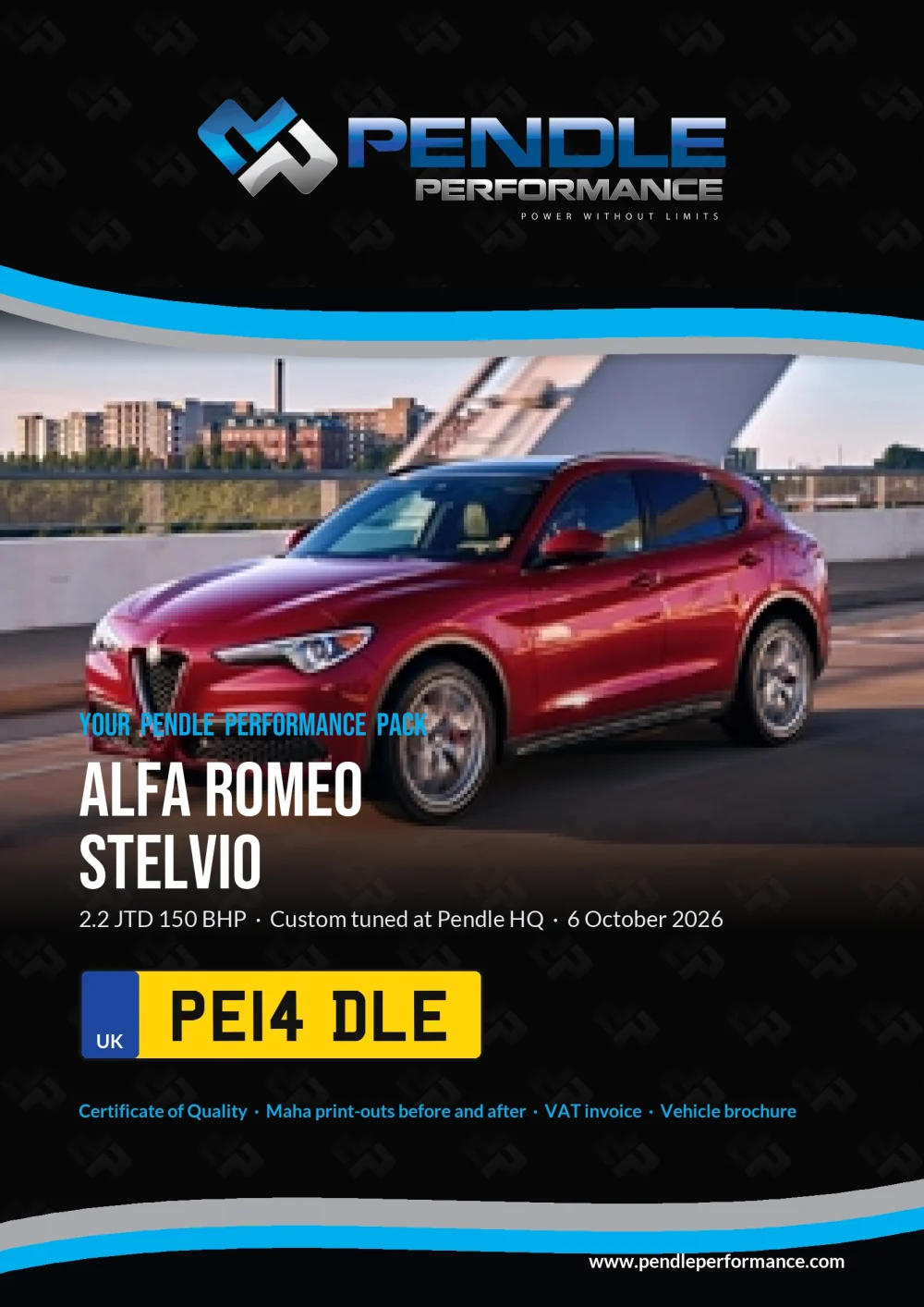 An example Pendle presentation pack for your Stelvio - the front cover