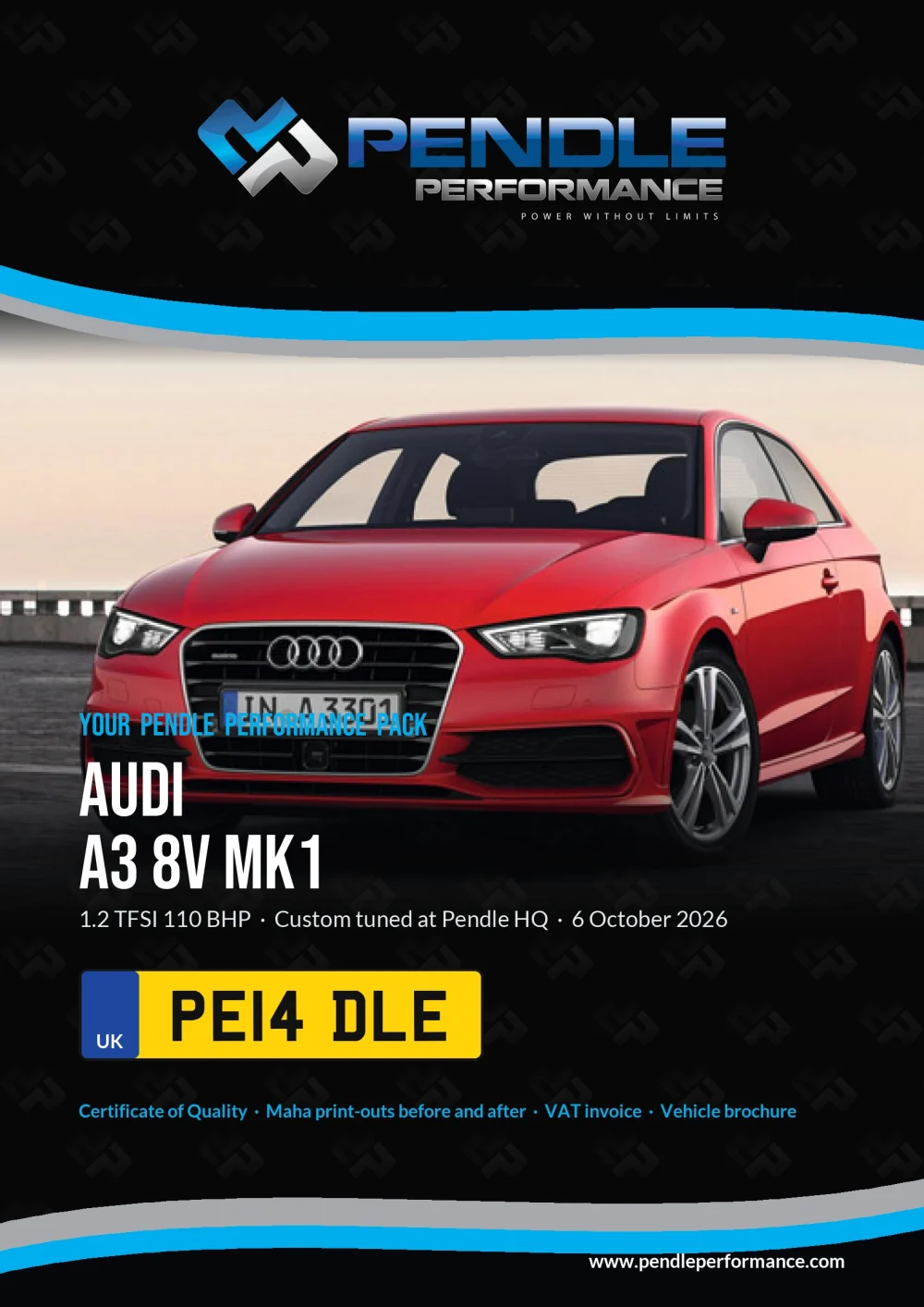 An example Pendle presentation pack for your A3 8V Mk1 - the front cover