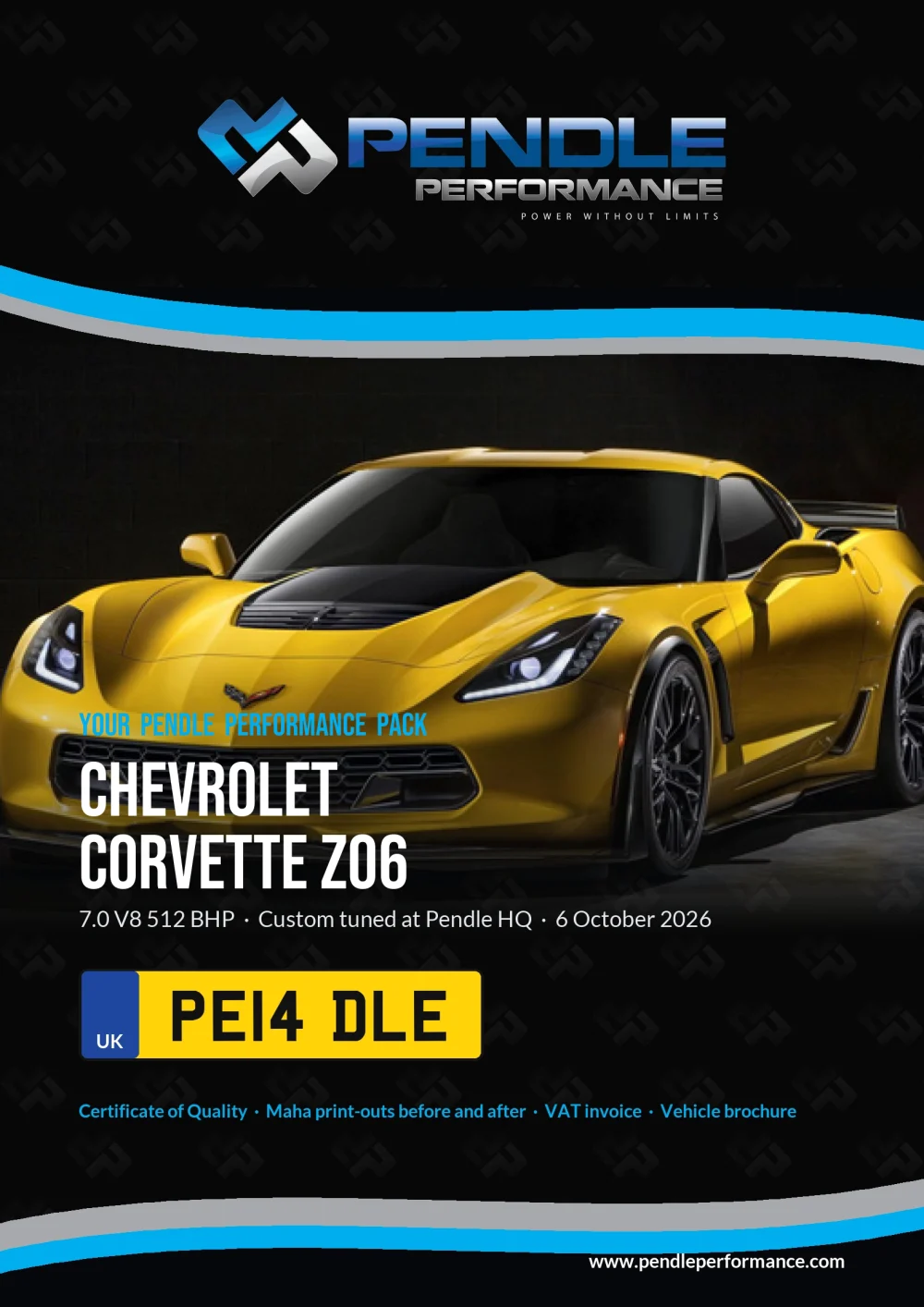 An example Pendle presentation pack for your Corvette Z06 - the front cover