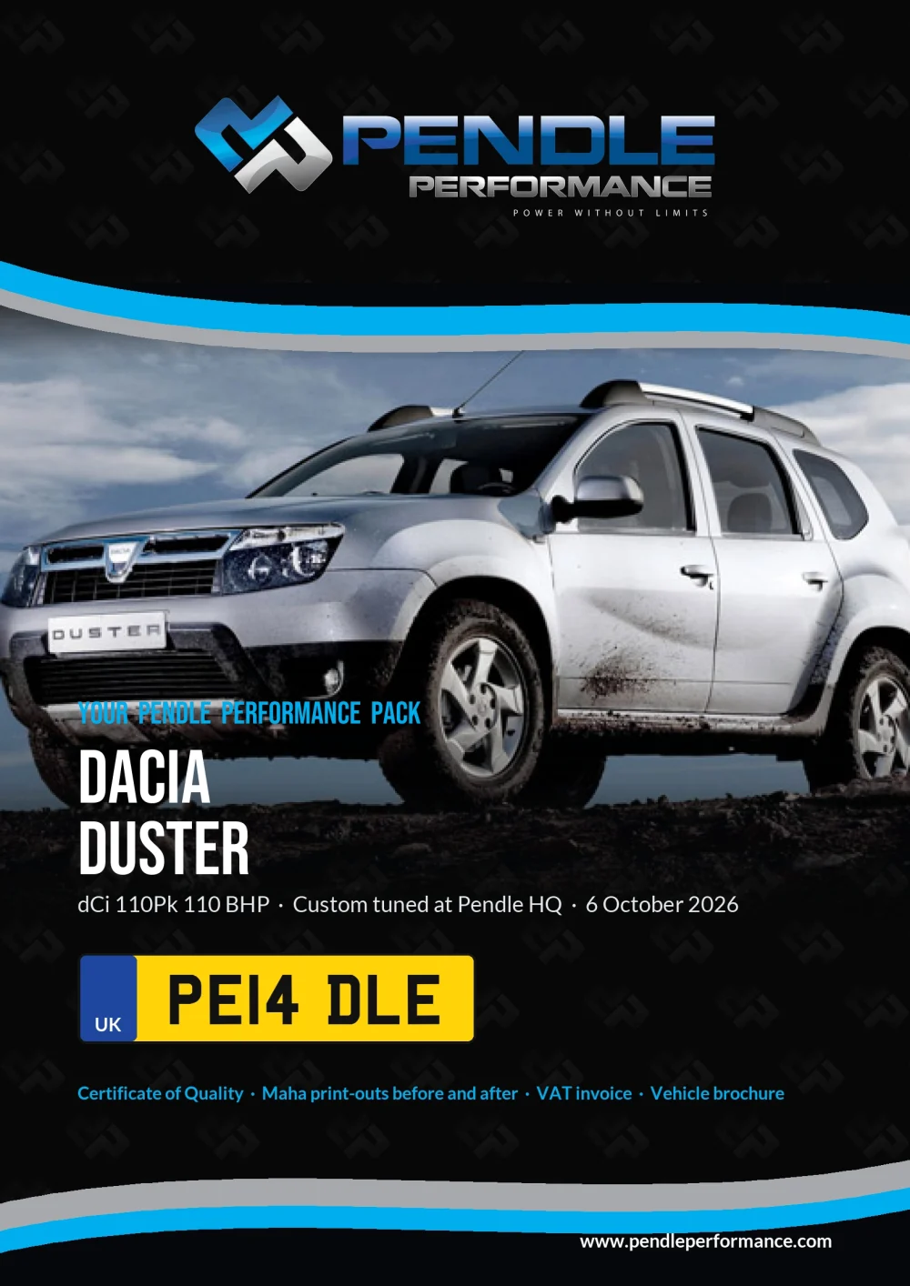 An example Pendle presentation pack for your Duster - the front cover