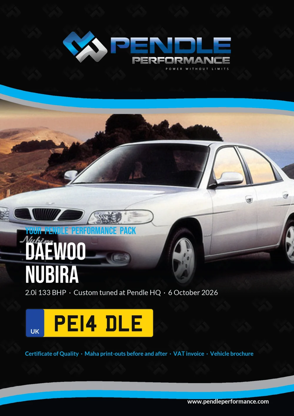 An example Pendle presentation pack for your Nubira - the front cover