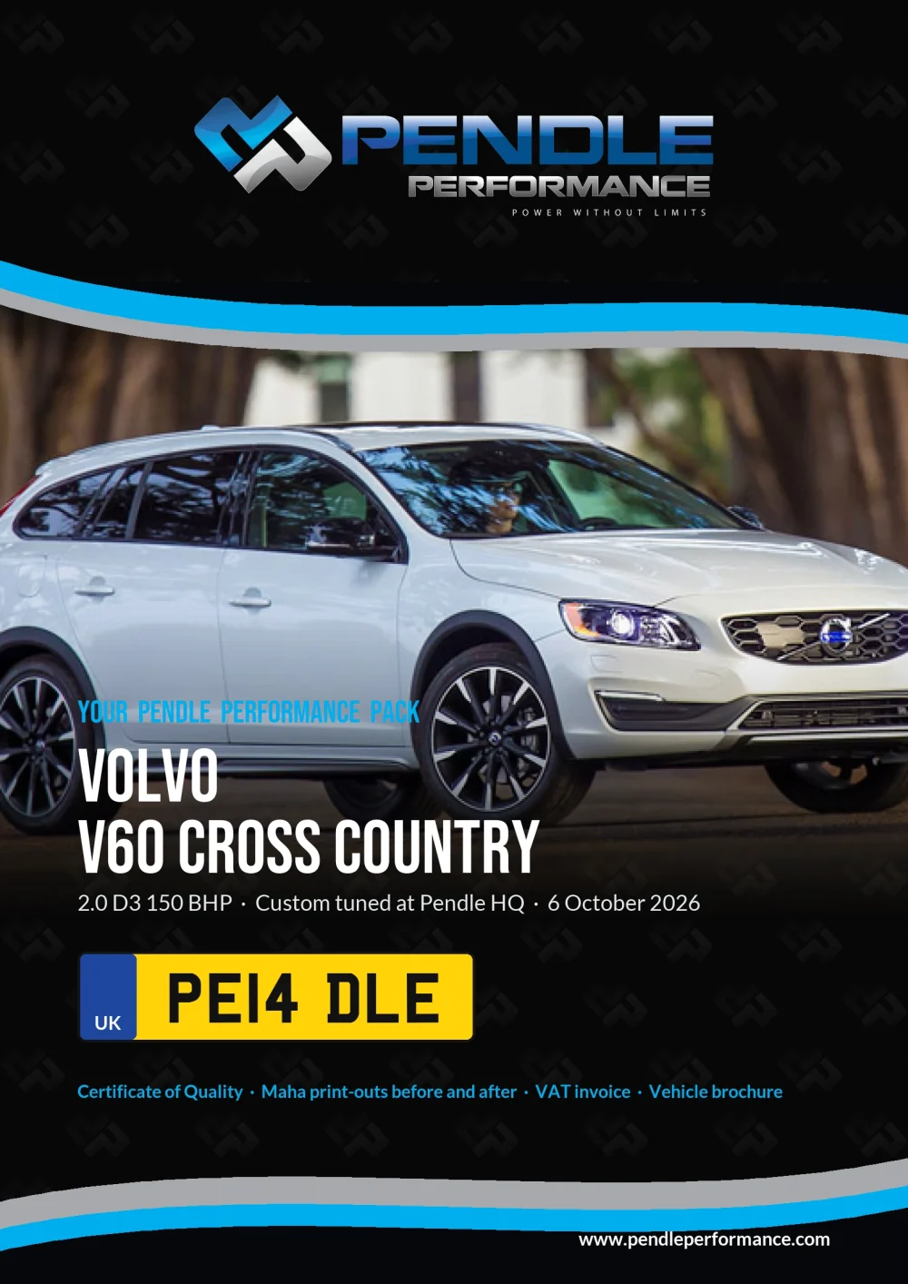 An example Pendle presentation pack for your V60 Cross - the front cover