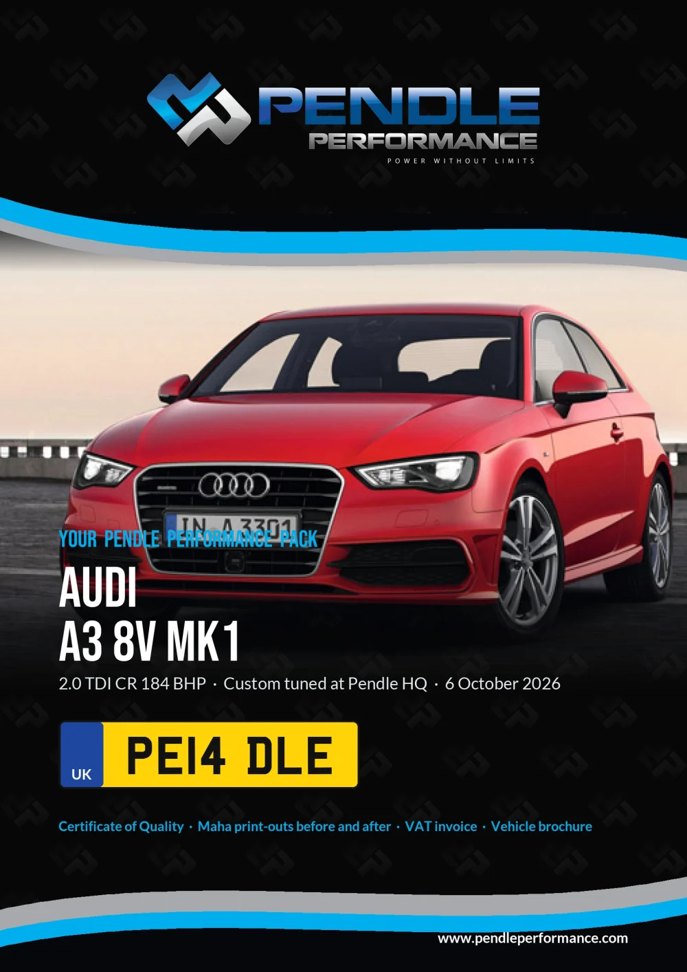 An example Pendle presentation pack for your A3 8V Mk1 - the front cover