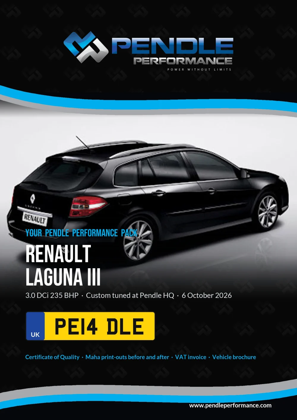 An example Pendle presentation pack for your Laguna III - the front cover