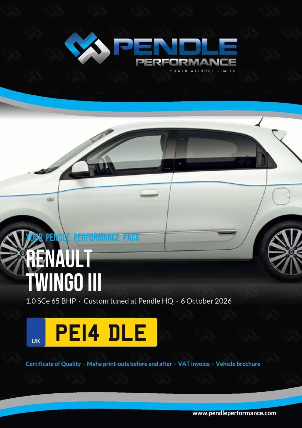 An example Pendle presentation pack for your Twingo III - the front cover