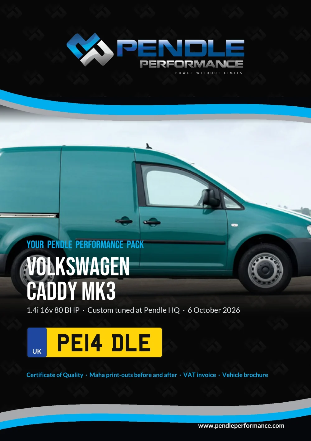 An example Pendle presentation pack for your Caddy Mk3 - the front cover